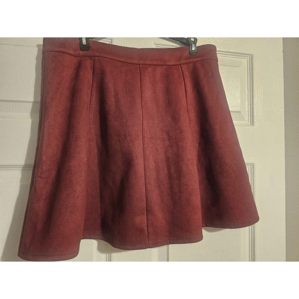 NWT Women's XL Burgundy Maroon A-Line Mini Skirt High Waist Gold Button Front
